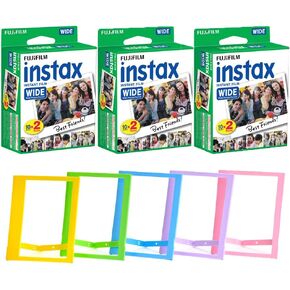 FUJIFILM INSTAX Wide Instant Film + Plastic Photo Frames (Blue, Green, Pink, Yellow & Purple – Deluxe Bundle (80 Film) in Saudi Arabia