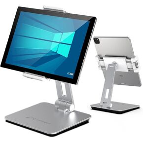 Tablet Stand Holder, Heavy Aluminum Alloy Multi-Angle Foldable iPad Holder Stand for 4.7''- 13'' Screen Surface Pro Series, iPad Series, Pro, Mini, Air, Samsung Galaxy Tabs and More (Silver) in Kuwait