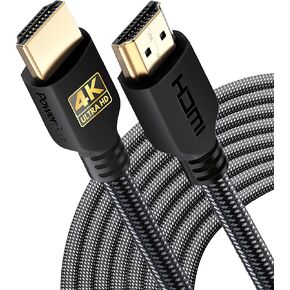 PowerBear 4K HDMI Cable 30 ft | High Speed, Braided Nylon & Gold Connectors, 4K @ 60Hz, Ultra HD, 2K, 1080P, ARC & CL3 Rated | for Laptop, Monitor, PS5, PS4, Xbox One, Fire TV, Apple TV & More in Kuwait