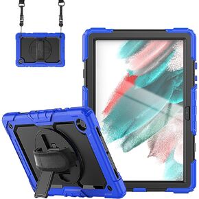 FS FANSONG Samsung Galaxy Tab A8 10.5 Inch Case 2022,SM-X200/X205/X207 Tablet Cover with Screen Protector Pencil Holder 360 Degree Rotating Kickstand and Shoulder Strap Black