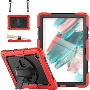 حافظة FS FANSONG لهاتف Samsung Galaxy Tab A8 مقاس 10.5 بوصة 2022، SM-X200/X205/X207 مع واقي شاشة وحامل قلم رصاص ومسند دوار 360 درجة وحزام كتف أسود