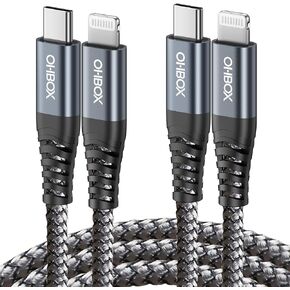 ohbox USB C إلى Lightning Cable 3FT 2Pack USB-C iPhone Cable MFi معتمد USBC سلك شاحن سريع متوافق مع iPhone 14 13 12 11 Pro Max Mini X XS XR 8 Plus 10 SE iPad
