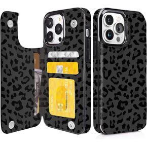 حافظة Obbii لهاتف iPhone 14 Pro Max 6.7 بوصة، حافظة محفظة من الجلد الأصلي، غطاء مغناطيسي قلاب RFID، حامل بطاقات مع مسند، حافظة حماية كاملة متوافقة مع iPhone 14 Pro Max - طباعة بقرة سوداء in Kuwait