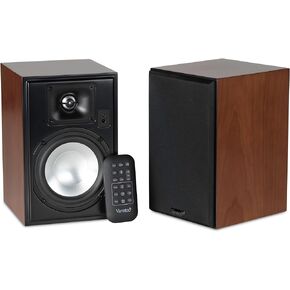 زوج سماعات Vanatoo Cherry الشفاف One Encore Plus Near Field Studio Monitor للتلفزيون والكمبيوتر الشخصي والألعاب. مكبرات صوت تعمل بالطاقة لسطح المكتب والغرفة. AUX، USB، بلوتوث، Toslink Optical، Coax، ريموت.