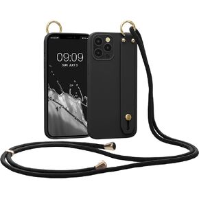 kwmobile Case Compatible with Apple iPhone 12 Pro Max - Soft TPU Phone Cover with Hand Strap Holder and Lanyard - Lavender Grey