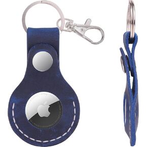Leather Airtag Case Keychain, Portable Handmade Genuine Leather Airtag Holder (Black)