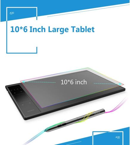 تابلت رسم جرافيك رقمي A30 من مولارتو مقاس 10 × 6 انش مع قلم 8192 مستوى للمس الذكي بالايماءات اليسرى واليمنى مع 4 مفاتيح تعمل باللمس in Kuwait