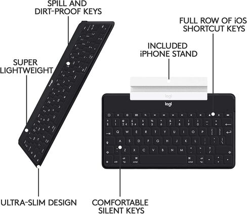 لوحة مفاتيح بلوتوث Logitech Keys-to-Go فائقة النحافة وخفيفة للغاية لأجهزة iPhone وiPad وMac وApple TV، بما في ذلك iPad Air الجيل الخامس (2022) - أسود in Saudi Arabia