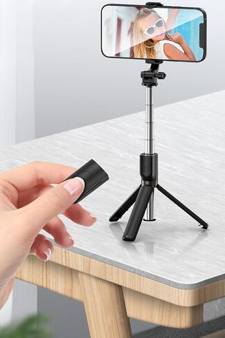 حامل ثلاثي عصا سيلفي للهاتف الخلوي، 2 في 1 عصا سيلفي بلوتوث وحامل ثلاثي القوائم، حامل ثلاثي عصا سيلفي من سبائك الألومنيوم مع جهاز تحكم لاسلكي ودوران 360 درجة لتسجيل السيلفي/الفيديو/الصور/البث المباشر/مدونة الفيديو in Kuwait