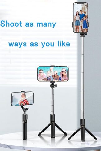 حامل ثلاثي عصا سيلفي للهاتف الخلوي، 2 في 1 عصا سيلفي بلوتوث وحامل ثلاثي القوائم، حامل ثلاثي عصا سيلفي من سبائك الألومنيوم مع جهاز تحكم لاسلكي ودوران 360 درجة لتسجيل السيلفي/الفيديو/الصور/البث المباشر/مدونة الفيديو in Kuwait