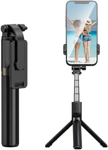 حامل ثلاثي عصا سيلفي للهاتف الخلوي، 2 في 1 عصا سيلفي بلوتوث وحامل ثلاثي القوائم، حامل ثلاثي عصا سيلفي من سبائك الألومنيوم مع جهاز تحكم لاسلكي ودوران 360 درجة لتسجيل السيلفي/الفيديو/الصور/البث المباشر/مدونة الفيديو in Kuwait