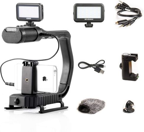 Handheld Stabilizer & Video Led Lights for DJI OSMO Camera iPhone, Sevenoak Handle Grip & Built-in Stereo Mic for Smartphone GoPro Sony Alpha Cannon Nikon DSLR Camera in Kuwait