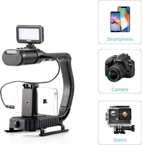 Handheld Stabilizer & Video Led Lights for DJI OSMO Camera iPhone, Sevenoak Handle Grip & Built-in Stereo Mic for Smartphone GoPro Sony Alpha Cannon Nikon DSLR Camera in Kuwait