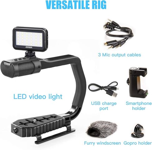 Handheld Stabilizer & Video Led Lights for DJI OSMO Camera iPhone, Sevenoak Handle Grip & Built-in Stereo Mic for Smartphone GoPro Sony Alpha Cannon Nikon DSLR Camera in Kuwait