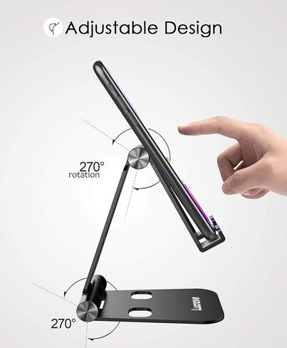 Adjustable Phone Stand, Aluminum Desktop Cell Phone Stand Holder Cradle with Larger Body, Longer Arm Compatible with All Mobile Phones, iPhone, iPad, Tablet(4-10in), Silver in Kuwait