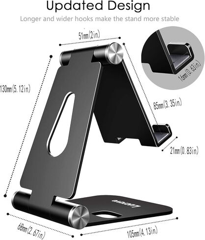 Adjustable Phone Stand, Aluminum Desktop Cell Phone Stand Holder Cradle with Larger Body, Longer Arm Compatible with All Mobile Phones, iPhone, iPad, Tablet(4-10in), Silver in Kuwait