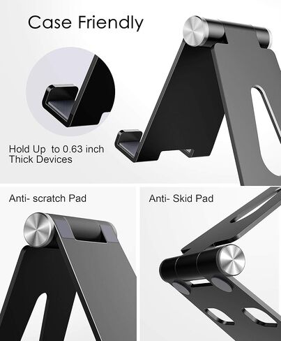 Adjustable Phone Stand, Aluminum Desktop Cell Phone Stand Holder Cradle with Larger Body, Longer Arm Compatible with All Mobile Phones, iPhone, iPad, Tablet(4-10in), Silver in Kuwait