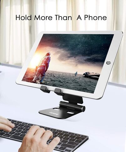 Adjustable Phone Stand, Aluminum Desktop Cell Phone Stand Holder Cradle with Larger Body, Longer Arm Compatible with All Mobile Phones, iPhone, iPad, Tablet(4-10in), Silver in Kuwait
