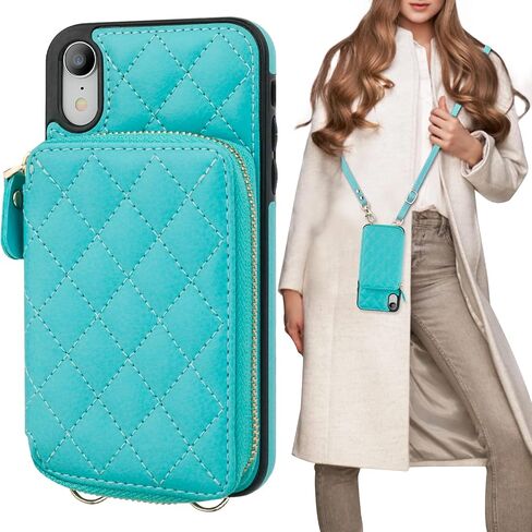 Bocasal Crossbody Wallet Case for iPhone Xr, RFID Blocking PU Leather Zipper Handbag Purse Flip Cover, Kickstand Folio Case with Card Slots Holder Wrist Strap Lanyard 6.1 Inch (Black) in Kuwait