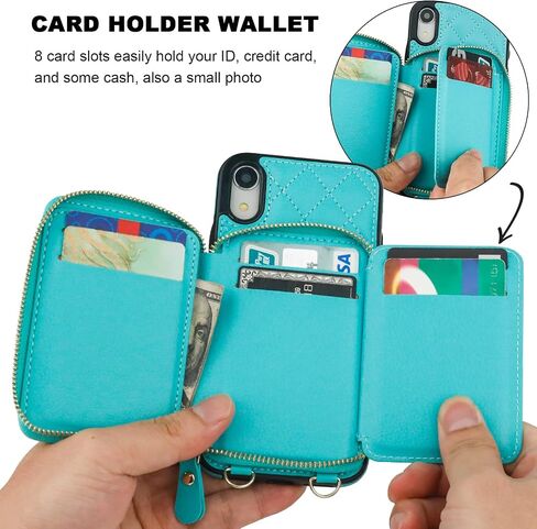 Bocasal Crossbody Wallet Case for iPhone Xr, RFID Blocking PU Leather Zipper Handbag Purse Flip Cover, Kickstand Folio Case with Card Slots Holder Wrist Strap Lanyard 6.1 Inch (Black) in Kuwait