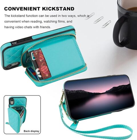 Bocasal Crossbody Wallet Case for iPhone Xr, RFID Blocking PU Leather Zipper Handbag Purse Flip Cover, Kickstand Folio Case with Card Slots Holder Wrist Strap Lanyard 6.1 Inch (Black) in Kuwait