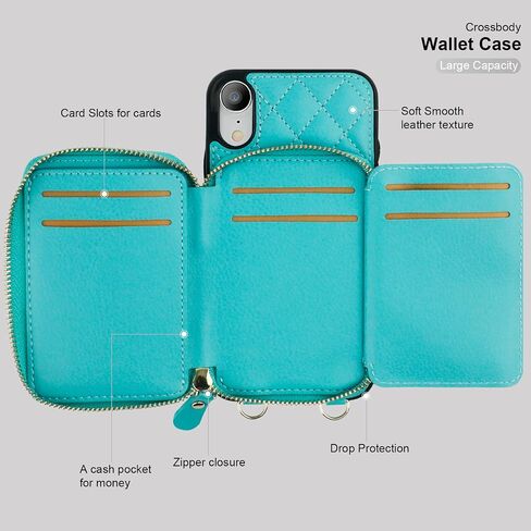 Bocasal Crossbody Wallet Case for iPhone Xr, RFID Blocking PU Leather Zipper Handbag Purse Flip Cover, Kickstand Folio Case with Card Slots Holder Wrist Strap Lanyard 6.1 Inch (Black) in Kuwait