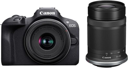 Canon EOS R100 Mirrorless Camera with 18-45mm and 55-210mm Lenses Kit (6052C022) + Filter Kit + Corel Photo Software + Bag + 2 x 64GB Card + 2 x LPE17 Battery + Charger + LED Light + More (Renewed) in Saudi Arabia