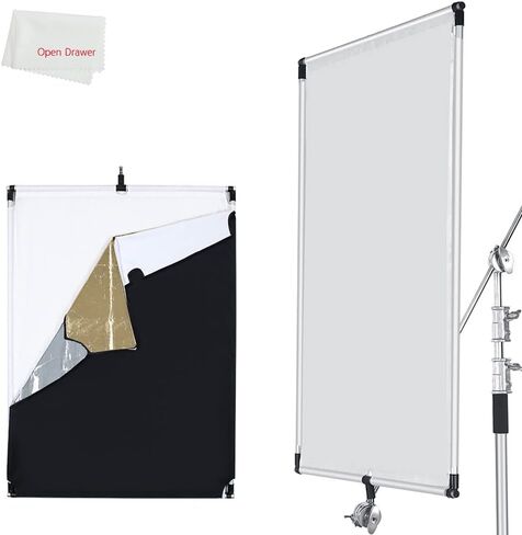 OPEN DRAWER Sun Scrim 2.95 x 3.9 feet / 35 x 47 inch 5in1 Panel Sun Scrim Translucent Soft Cloth and Gold/Silver/Black/White Diffuser Reflector Aluminum Alloy Frame Compatible Video Photography in Saudi Arabia