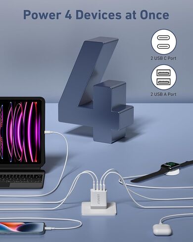 USB C Charger Block, 40W 4-Port iPhone 15 Charger Block, Dual Port USB-C Fast Power Adapter + Double USB Cube Wall Plug Charging Block for iPhone 15 14 13 12 11 Pro Max Plus XS X, iPad, Samsung, Pixel in Kuwait