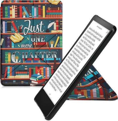 حافظة kwmobile Origami متوافقة مع Amazon Kindle Paperwhite 11. Generation 2021 - حافظة رفيعة بغطاء من جلد البولي يوريثان الفاخر مع حامل - شعار المكتبة متعدد الألوان in Kuwait