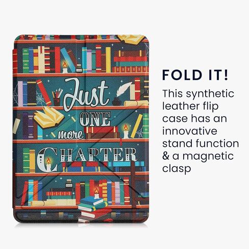حافظة kwmobile Origami متوافقة مع Amazon Kindle Paperwhite 11. Generation 2021 - حافظة رفيعة بغطاء من جلد البولي يوريثان الفاخر مع حامل - شعار المكتبة متعدد الألوان in Kuwait