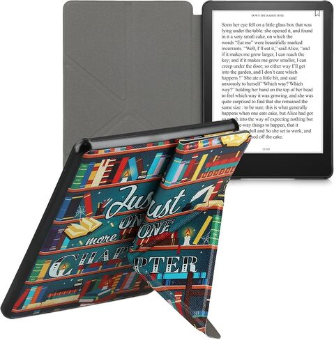 حافظة kwmobile Origami متوافقة مع Amazon Kindle Paperwhite 11. Generation 2021 - حافظة رفيعة بغطاء من جلد البولي يوريثان الفاخر مع حامل - شعار المكتبة متعدد الألوان in Kuwait
