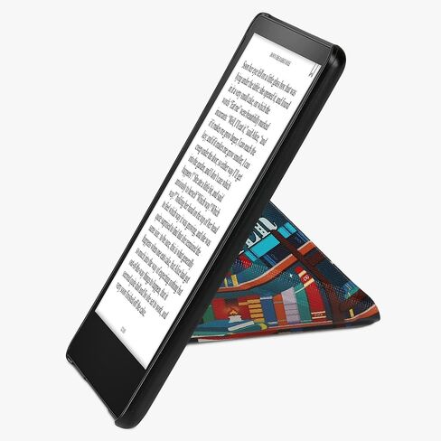 حافظة kwmobile Origami متوافقة مع Amazon Kindle Paperwhite 11. Generation 2021 - حافظة رفيعة بغطاء من جلد البولي يوريثان الفاخر مع حامل - شعار المكتبة متعدد الألوان in Kuwait