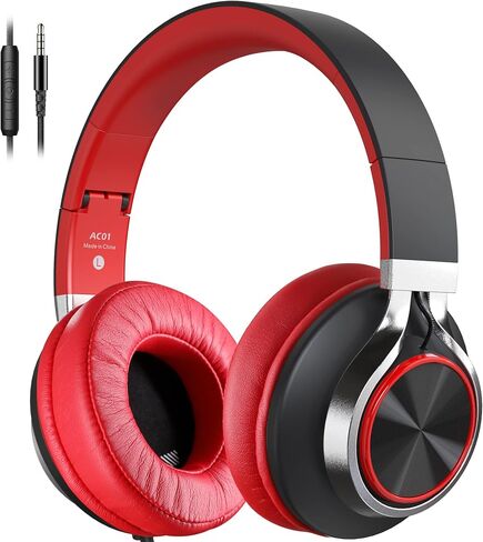 AC01 Over-Ear Headphones Wired with Mic Volume Control, Black Blue in Kuwait