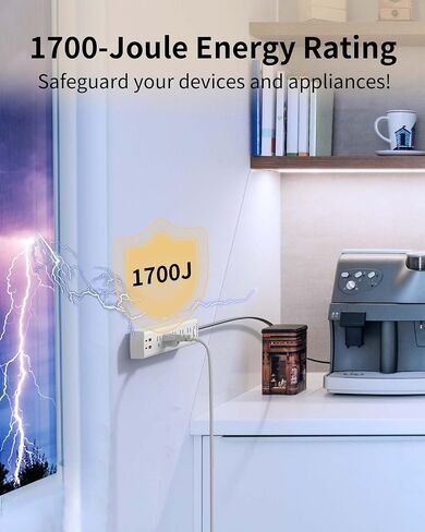 5-Outlet Power Strip Surge Protector with 4 USB Ports (2 USB C), DEPOW 10 Ft Ultra Thin Extension Cord, Low Profile Flat Plug, 15 Amp Circuit Breaker, 1700 Joules, Wall Mount for Home Office, White in Kuwait