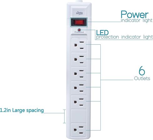 شريط طاقة KMC 6-Outlet Surge Protector، 2-Pack، 1200 Joules، سلك 6ft، منفذ محول متباعد، حماية من التحميل الزائد، رمادي in Kuwait
