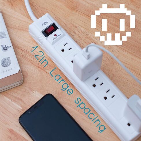 شريط طاقة KMC 6-Outlet Surge Protector، 2-Pack، 1200 Joules، سلك 6ft، منفذ محول متباعد، حماية من التحميل الزائد، رمادي in Kuwait