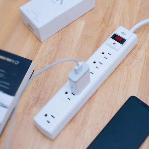 شريط طاقة KMC 6-Outlet Surge Protector، 2-Pack، 1200 Joules، سلك 6ft، منفذ محول متباعد، حماية من التحميل الزائد، رمادي in Kuwait
