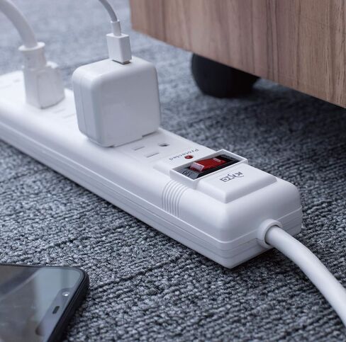 شريط طاقة KMC 6-Outlet Surge Protector، 2-Pack، 1200 Joules، سلك 6ft، منفذ محول متباعد، حماية من التحميل الزائد، رمادي in Kuwait