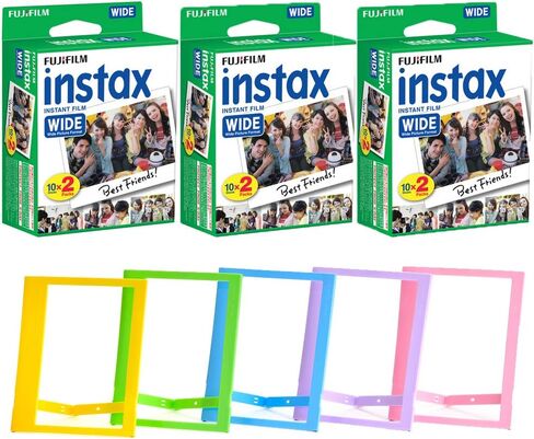 FUJIFILM INSTAX Wide Instant Film + Plastic Photo Frames (Blue, Green, Pink, Yellow & Purple – Deluxe Bundle (80 Film) in Saudi Arabia