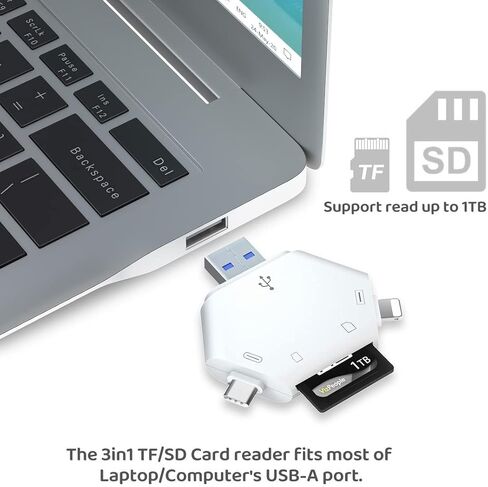 قارئ بطاقة SD/TF 3 في 1 لأجهزة USB-C، USB-A، أجهزة USB الصغيرة، قارئ بطاقات الذاكرة المحمولة، محول بطاقة SD للكاميرا لـ SD، SDXC، SDHC، MMC، RS-MMC، Micro SD، Micro SDXC، Micro SDHC، بطاقات HS-I in Kuwait