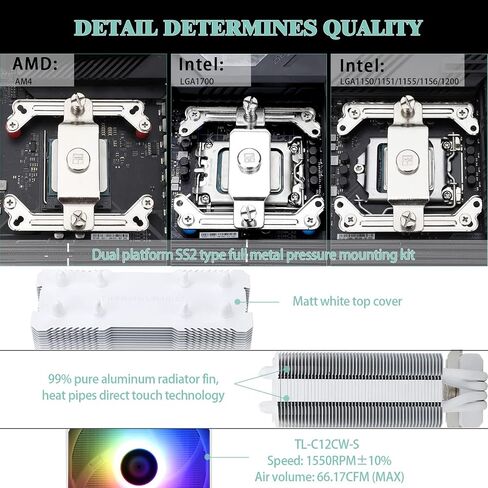 Thermalright AssassinX120 SE ARGB White CPU Air Cooler, 4 Heat Pipes, TL-C12CW-S PWM Quiet Fan CPU Cooler with S-FDB Bearing, for AMD AM4 AM5/Intel 1700/1150/1151/1200 in Saudi Arabia
