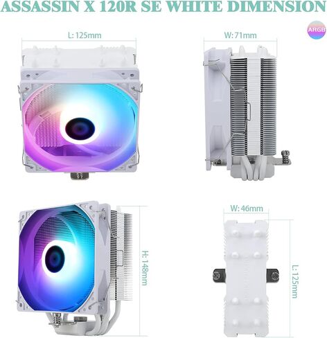 Thermalright AssassinX120 SE ARGB White CPU Air Cooler, 4 Heat Pipes, TL-C12CW-S PWM Quiet Fan CPU Cooler with S-FDB Bearing, for AMD AM4 AM5/Intel 1700/1150/1151/1200 in Saudi Arabia