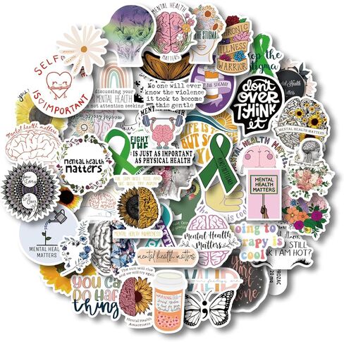 ملصقات من الفينيل للصحة العقلية، ملصقات فينيل للصحة العقلية لزجاجة المياه، دفتر الملاحظات، الكمبيوتر المحمول، السيارة، الهاتف، هدايا الصحة العقلية، هدايا المعالج in Kuwait