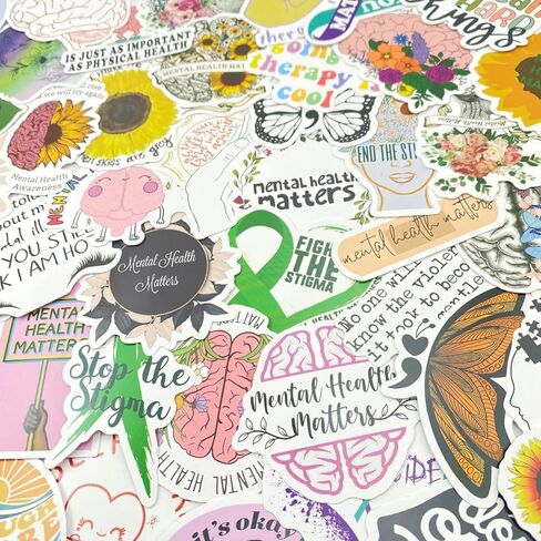 ملصقات من الفينيل للصحة العقلية، ملصقات فينيل للصحة العقلية لزجاجة المياه، دفتر الملاحظات، الكمبيوتر المحمول، السيارة، الهاتف، هدايا الصحة العقلية، هدايا المعالج in Kuwait