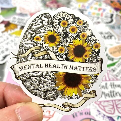 ملصقات من الفينيل للصحة العقلية، ملصقات فينيل للصحة العقلية لزجاجة المياه، دفتر الملاحظات، الكمبيوتر المحمول، السيارة، الهاتف، هدايا الصحة العقلية، هدايا المعالج in Kuwait