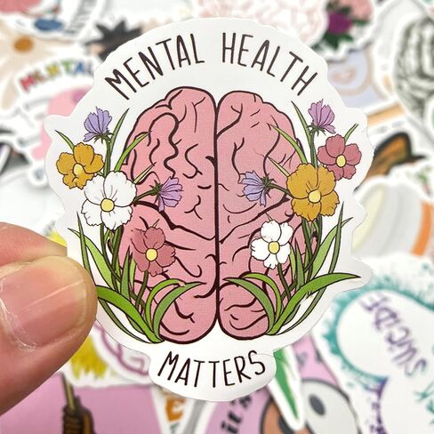 ملصقات من الفينيل للصحة العقلية، ملصقات فينيل للصحة العقلية لزجاجة المياه، دفتر الملاحظات، الكمبيوتر المحمول، السيارة، الهاتف، هدايا الصحة العقلية، هدايا المعالج in Kuwait