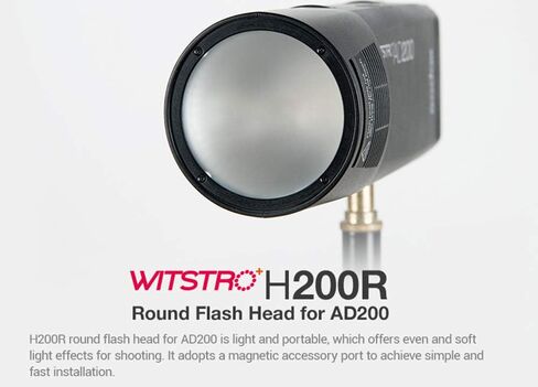 Godox H200R Round Flash Head Compatible for Godox AK-R1 Accessories kit and Godox AD200 AD200 pro Pocket Flash, 200ws，Light and Portable in Saudi Arabia