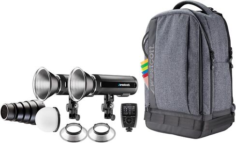 ويستكوت مجموعة شنطة ظهر ستروب FJ200 بمصباحين مع مشغل لاسلكي FJ-X3 S (متوافق مع سوني) - مجموعة اضاءة تصوير محمولة مع قبة توزيع، سنوت، جل وزناد لاسلكي in Kuwait