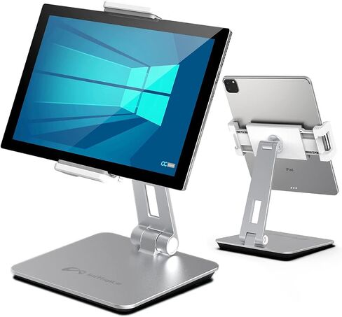 Tablet Stand Holder, Heavy Aluminum Alloy Multi-Angle Foldable iPad Holder Stand for 4.7''- 13'' Screen Surface Pro Series, iPad Series, Pro, Mini, Air, Samsung Galaxy Tabs and More (Silver) in Kuwait